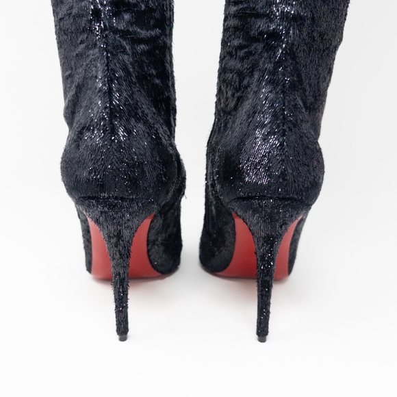 Christian Louboutin Kate Botta 100 Black Velours Papillon Knee High Boots 37 EU - Picture 5 of 8